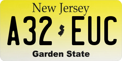 NJ license plate A32EUC