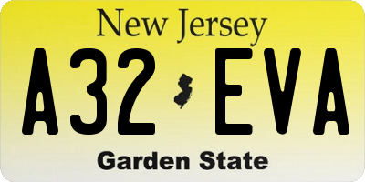 NJ license plate A32EVA
