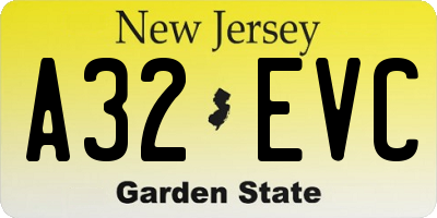 NJ license plate A32EVC