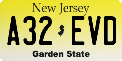 NJ license plate A32EVD