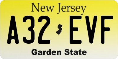 NJ license plate A32EVF