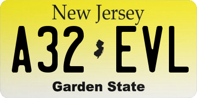 NJ license plate A32EVL