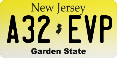 NJ license plate A32EVP