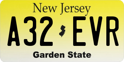 NJ license plate A32EVR