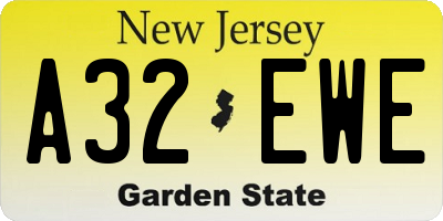 NJ license plate A32EWE