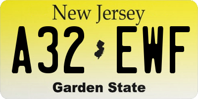 NJ license plate A32EWF