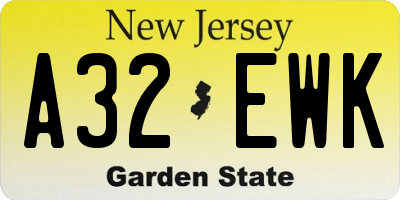 NJ license plate A32EWK