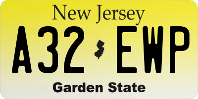 NJ license plate A32EWP