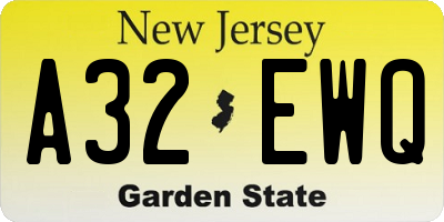 NJ license plate A32EWQ