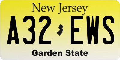 NJ license plate A32EWS