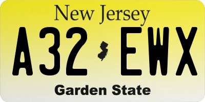 NJ license plate A32EWX
