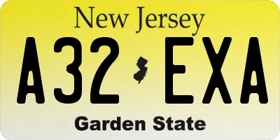 NJ license plate A32EXA