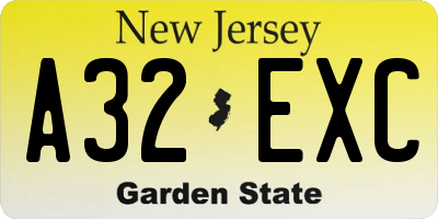NJ license plate A32EXC
