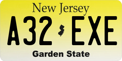 NJ license plate A32EXE
