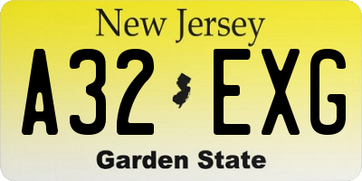 NJ license plate A32EXG