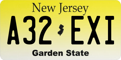 NJ license plate A32EXI
