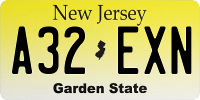 NJ license plate A32EXN