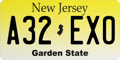 NJ license plate A32EXO