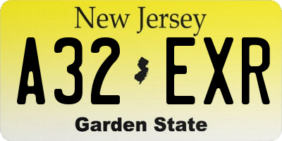 NJ license plate A32EXR
