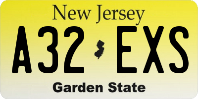 NJ license plate A32EXS