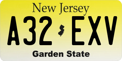 NJ license plate A32EXV