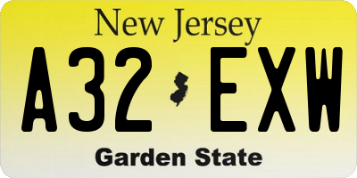 NJ license plate A32EXW