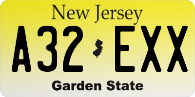 NJ license plate A32EXX