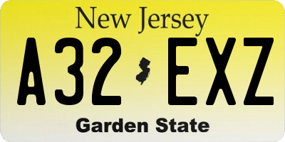 NJ license plate A32EXZ