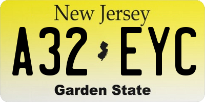 NJ license plate A32EYC