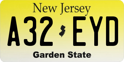 NJ license plate A32EYD
