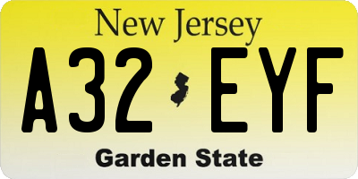 NJ license plate A32EYF