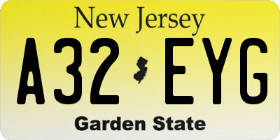 NJ license plate A32EYG
