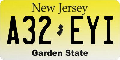 NJ license plate A32EYI