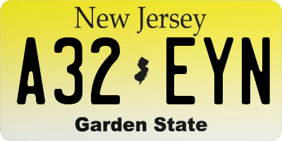 NJ license plate A32EYN