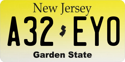 NJ license plate A32EYO
