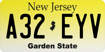 NJ license plate A32EYV