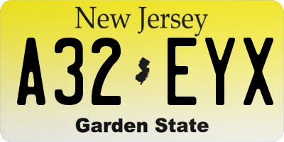 NJ license plate A32EYX