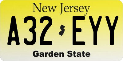 NJ license plate A32EYY