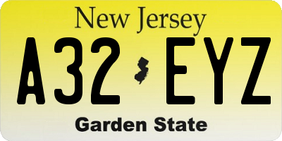 NJ license plate A32EYZ