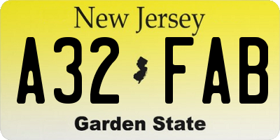 NJ license plate A32FAB