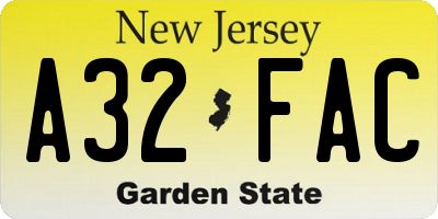 NJ license plate A32FAC