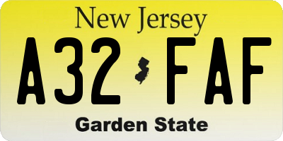NJ license plate A32FAF
