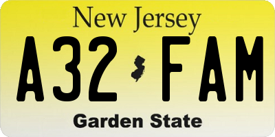 NJ license plate A32FAM