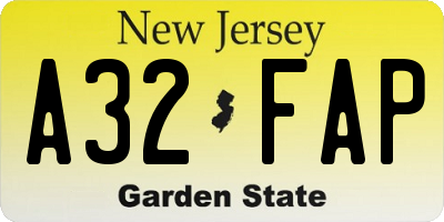 NJ license plate A32FAP