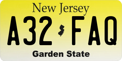 NJ license plate A32FAQ