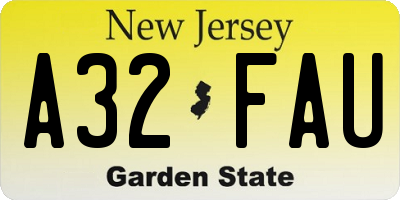NJ license plate A32FAU