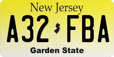 NJ license plate A32FBA