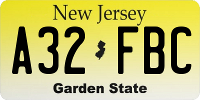 NJ license plate A32FBC