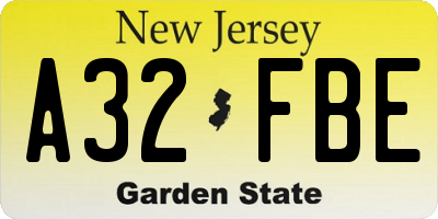 NJ license plate A32FBE
