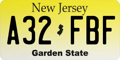 NJ license plate A32FBF